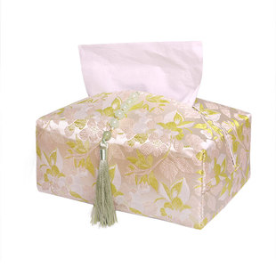 新中式织锦刺绣防尘纸巾盒2026轻奢复古布艺车载纸巾袋客厅抽纸盒