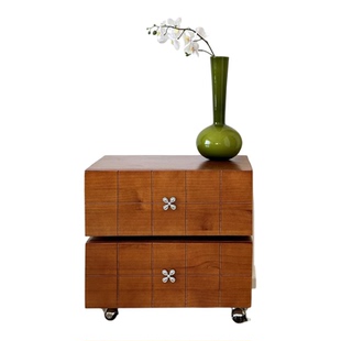 中古风实木床头柜子可旋转移动家用卧室储物柜沙发边柜小众设计感