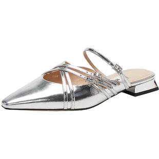 思加图新款月光舞会法式穆勒拖鞋凉拖鞋平底鞋女EA409AH5