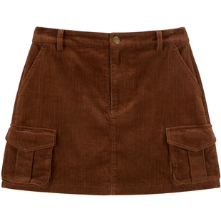 乐町复古工装风A子裙女冬季灯芯绒短裙防走光打底裤半身裙