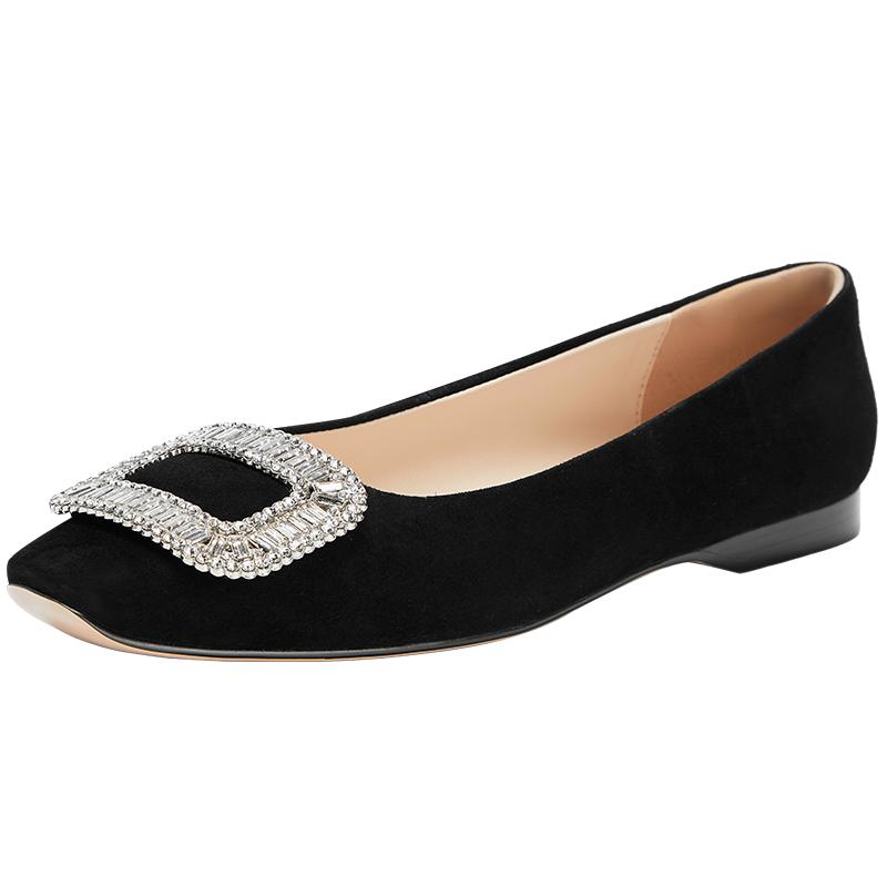 【倾城之恋】Nine West/玖熙方扣单鞋女夏季款法式平底鞋水钻通勤