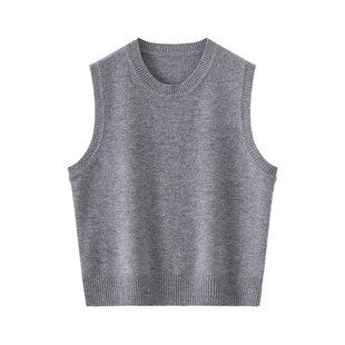 薄款叠穿100%纯羊毛针织马甲女2026春季新款圆领毛衣背心外穿显瘦
