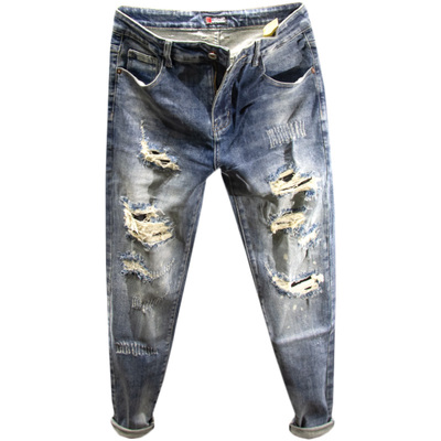 长裤乞丐假破洞补丁墨点设计春秋