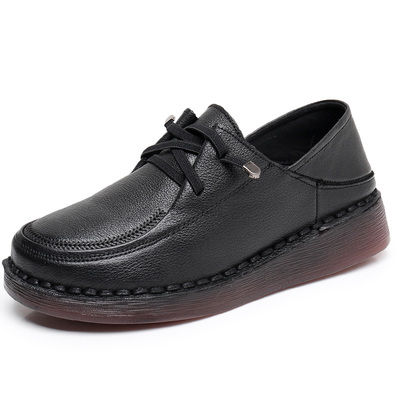 超软牛筋厚底真皮妈妈鞋深口单鞋