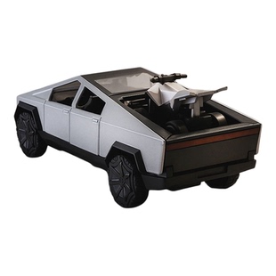 1:36特斯拉合金皮卡模型无声光可回力行驶儿童玩具小汽车带小摩托