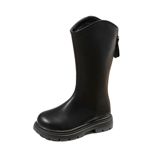 女童靴子儿童马丁靴2025新款秋冬加绒高筒骑士靴公主鞋中长筒皮靴