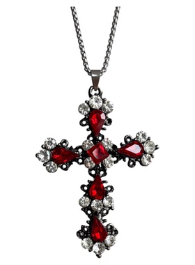 猩红祷告｜Gwu哥特红色十字架吊坠长款项链y2k暗黑甜酷辣妹颈链