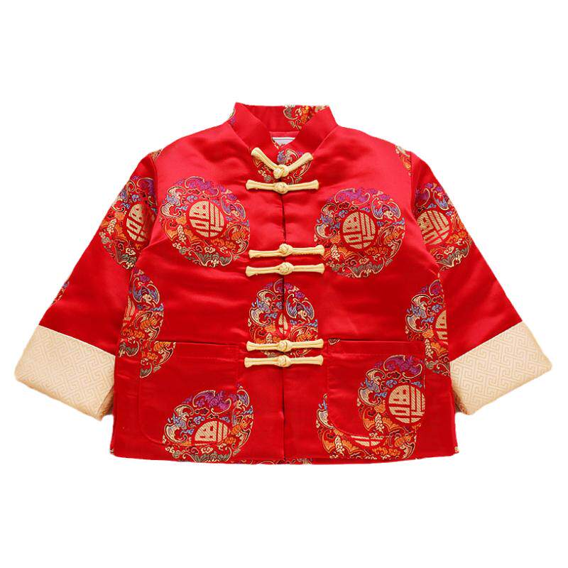 新款秋冬缎面儿童唐装棉衣宝宝新年棉服小童中大童男童棉衣唐装冬
