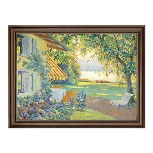 莫奈油画手绘餐厅装饰画轻奢高级感复古油画挂画2025新款手绘壁画