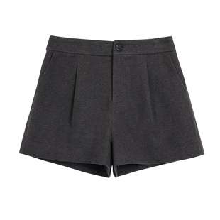 NEVA HU 优雅比例 高级感毛呢短裤女秋冬阔腿显瘦休闲a字外穿靴裤