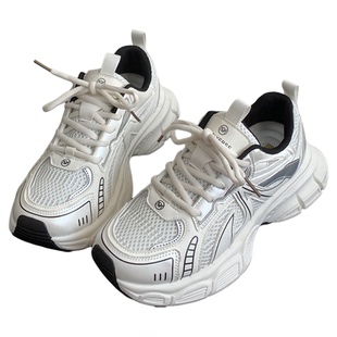 米黑色透气老爹鞋2026新款厚底轻便女鞋软底百搭显脚小运动休闲鞋