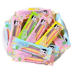 酸砂橡皮软糖超酸网红爆款彩虹酸条糖酸q棒酸果条果汁水果卷皮糖