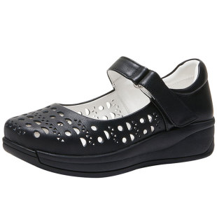 洞洞鞋凉鞋女真皮软底软面舒适妈妈鞋羊皮厚底透气镂空夏天女鞋