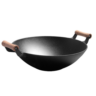 古臻匠 双耳铸铁锅平底锅不沾锅无涂层铁锅老式炒锅圆底加厚通用