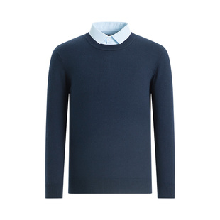 杉杉假两件t恤男2025秋季新款衬衫领长袖上衣男士针织衫毛衣男款