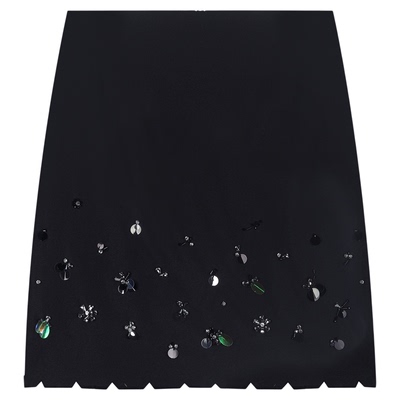 夏季新款重工钉珠波浪边包臀半裙