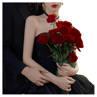 高档红丝绒玫瑰花仿真花假花客厅餐桌入户玄关花艺中古黑花瓶摆件