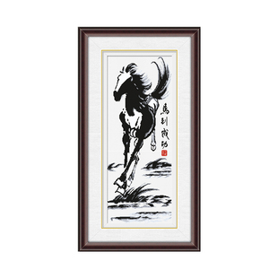 ks十字绣线绣新款清新印花布棉线客厅现代中式竖版动物画马到成功