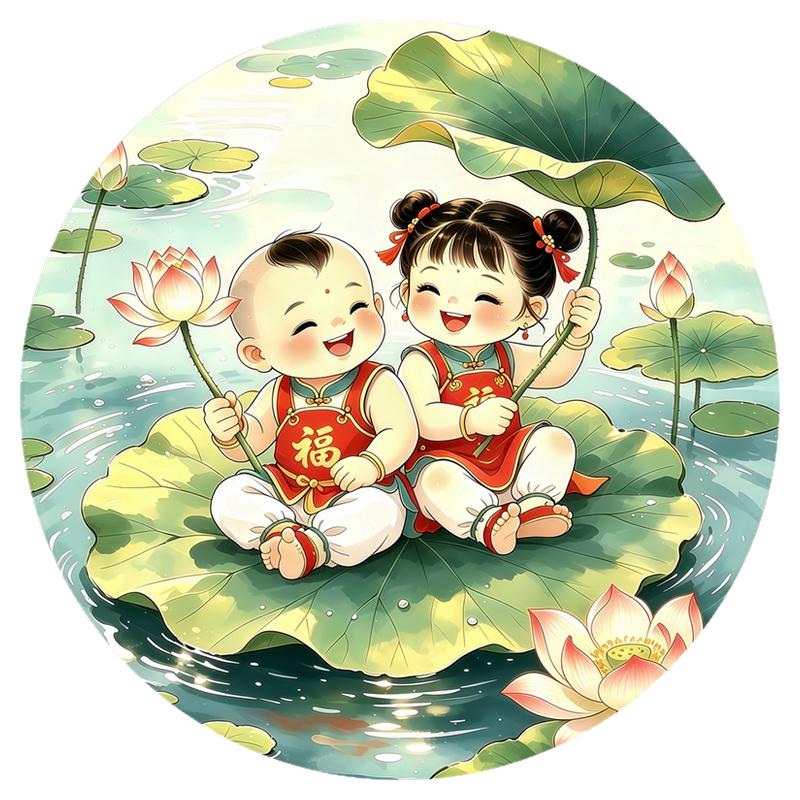 福娃童子戏水墙贴防水防晒背胶自粘贴遮瑕可移除好撕不留胶贴纸画