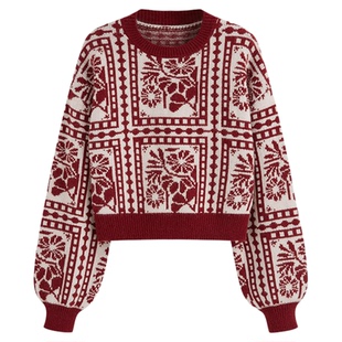 CIDER 秋冬女装毛衣碎花撞色镶边针织套头毛衣113974413