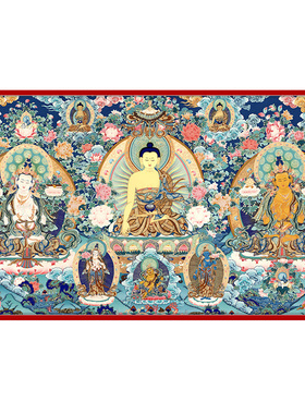 横幅释迦牟尼佛三世佛唐卡佛像家居佛堂大幅装饰挂画超高清