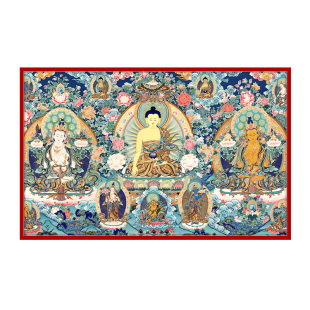 横幅释迦牟尼三世佛八大菩萨唐卡佛像客厅佛堂背景墙大幅装饰挂画