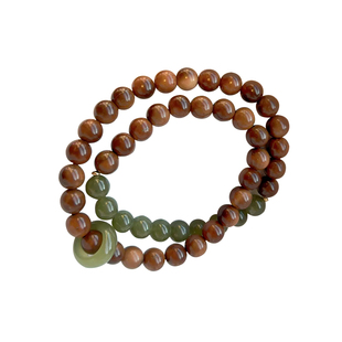 原创设计高品质青山黛小红书精品特级库克菩提和田玉双圈手链手持