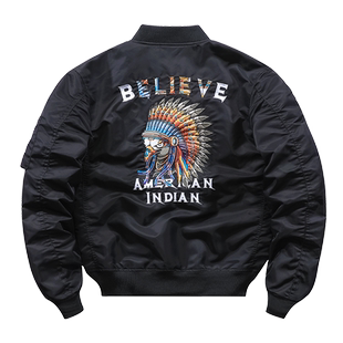 春秋季新款美式潮牌ma1飞行服夹克男印第安人刺绣棒球服宽松外套