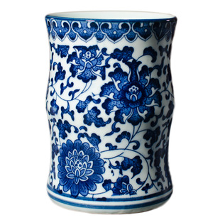 景德镇青花瓷毛笔筒高档仿古陶瓷插笔筒文房绘画办公书桌收纳摆件