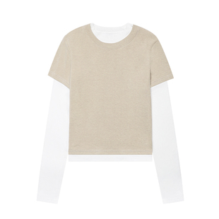 春季慵懒松弛感上衣 周雨彤同款穿搭 2025超火叠穿两件套T恤