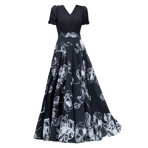 黑色连衣裙女2023夏季新款气质雪纺拼接显瘦大摆海边度假沙滩长裙