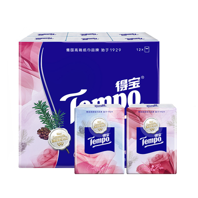 【会员派样】Tempo得宝七夕雪松玫瑰迷你印花纸手帕对半撕7张12包