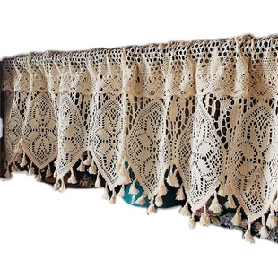 美式棉线短款蕾丝窗帘半帘帘头门帘隔断帘窗户厨房书柜短帘窗幔