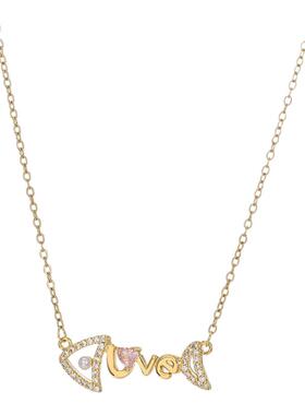 微镶锆石气质锁骨链女小众设计感LOVE字母项链精致毛衣链