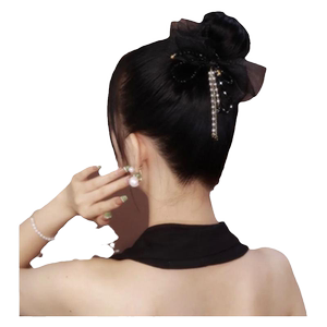 法式优雅流苏蝴蝶结发夹女后脑勺高级感抓夹精致镶钻丸子头头饰