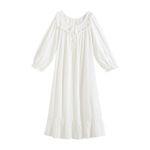 法式宫廷风睡裙女秋季纯棉长款长袖白色女款高级感睡衣女士家居服