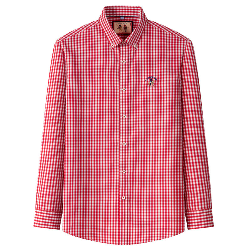 春秋款保罗男士纯棉格子长袖衬衫