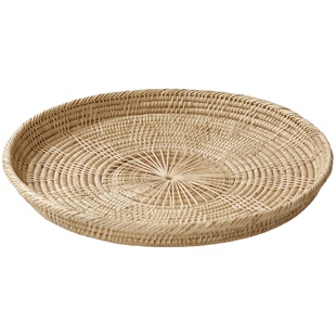 藤编圆形茶杯托盘日式零食面包水果盘纯手工编织收纳筐越南竹编篮