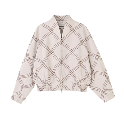 禅意领菱格拉链夹克重工绣花外套