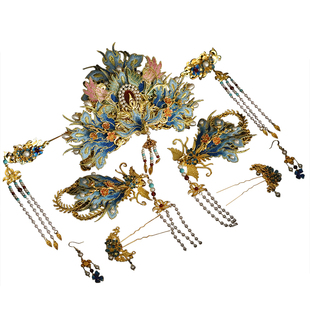 明制汉服婚嫁凤冠头饰套装绣片饰品发钗发簪步摇古装新娘结婚手工