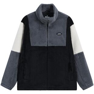 特步羊羔绒外套男秋冬新款加绒加厚保暖夹克撞色潮流百搭运动上衣