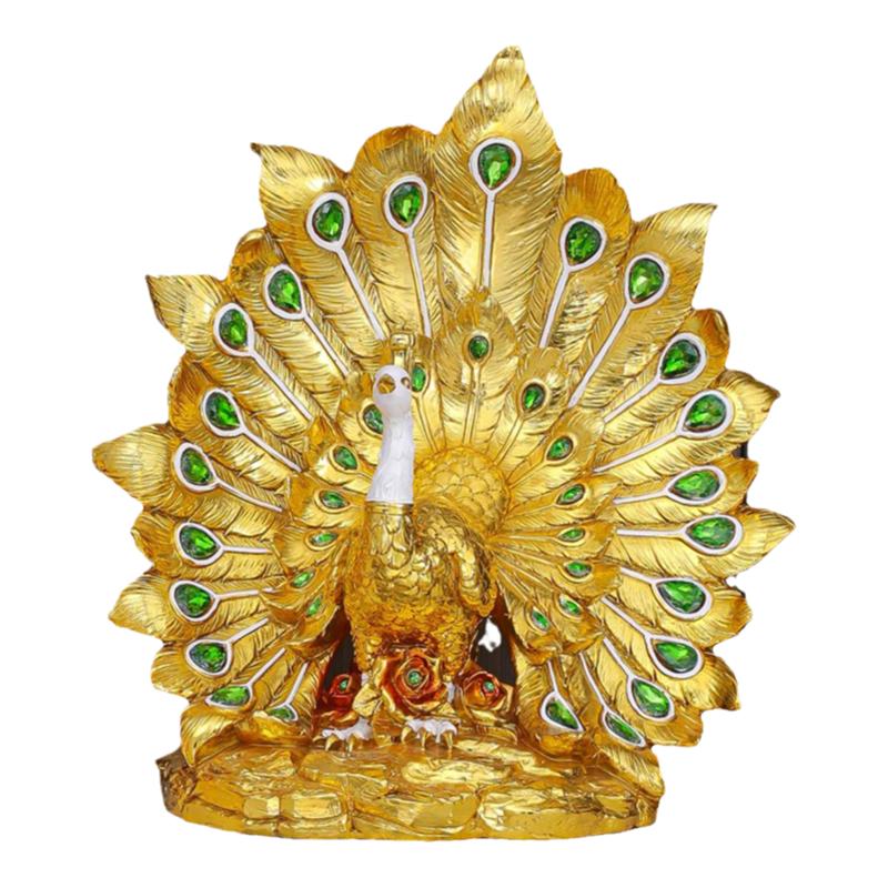 孔雀开屏摆件一对电镀金家居吉祥