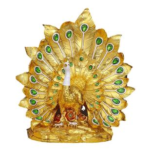 孔雀开屏摆件一对欧式奢华装饰品金孔雀客厅电视柜玄关结婚礼品