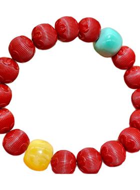 本命年朱砂手串松石蜜蜡灯笼珠