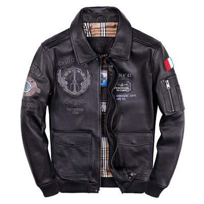 PERCOOL飞行服多标刺绣真皮夹克