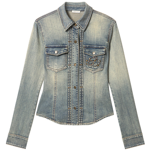 【Bella Hadid同款】Miss Sixty2026春季新款牛仔衬衫翻领多撞钉