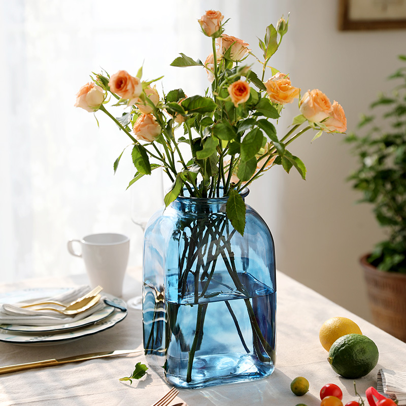 花瓶透明玻璃花瓶创意彩色欧式水培水养百合富贵竹客厅摆件大号