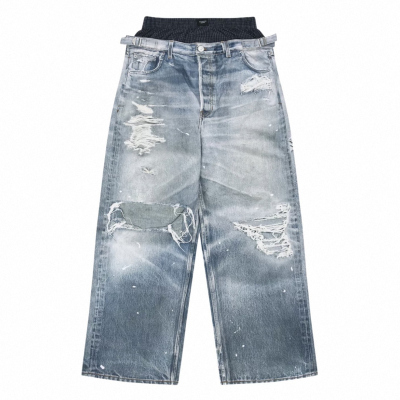 GrailzProtocol假两件双腰牛仔裤