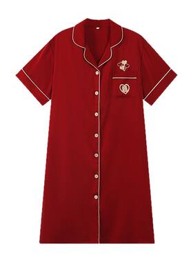 浪莎夏季情侣睡衣冰丝红色家居服
