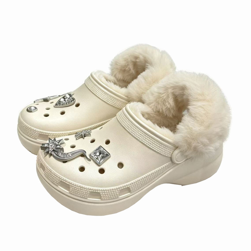 crocs洞洞鞋云朵闪耀暖棉拖鞋